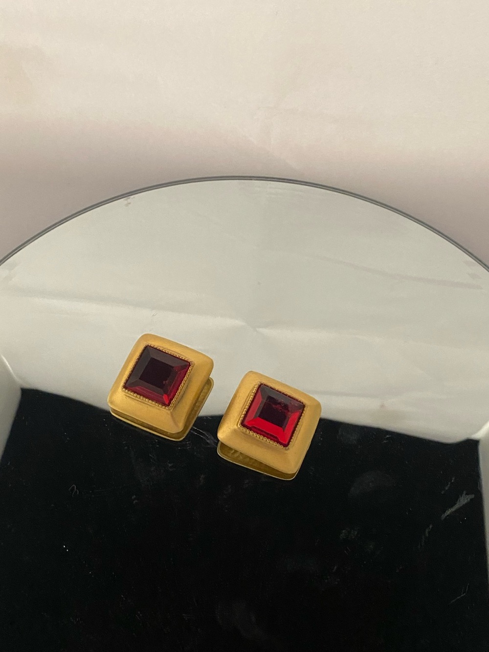 Gold-Tone Red Square clip on earrings